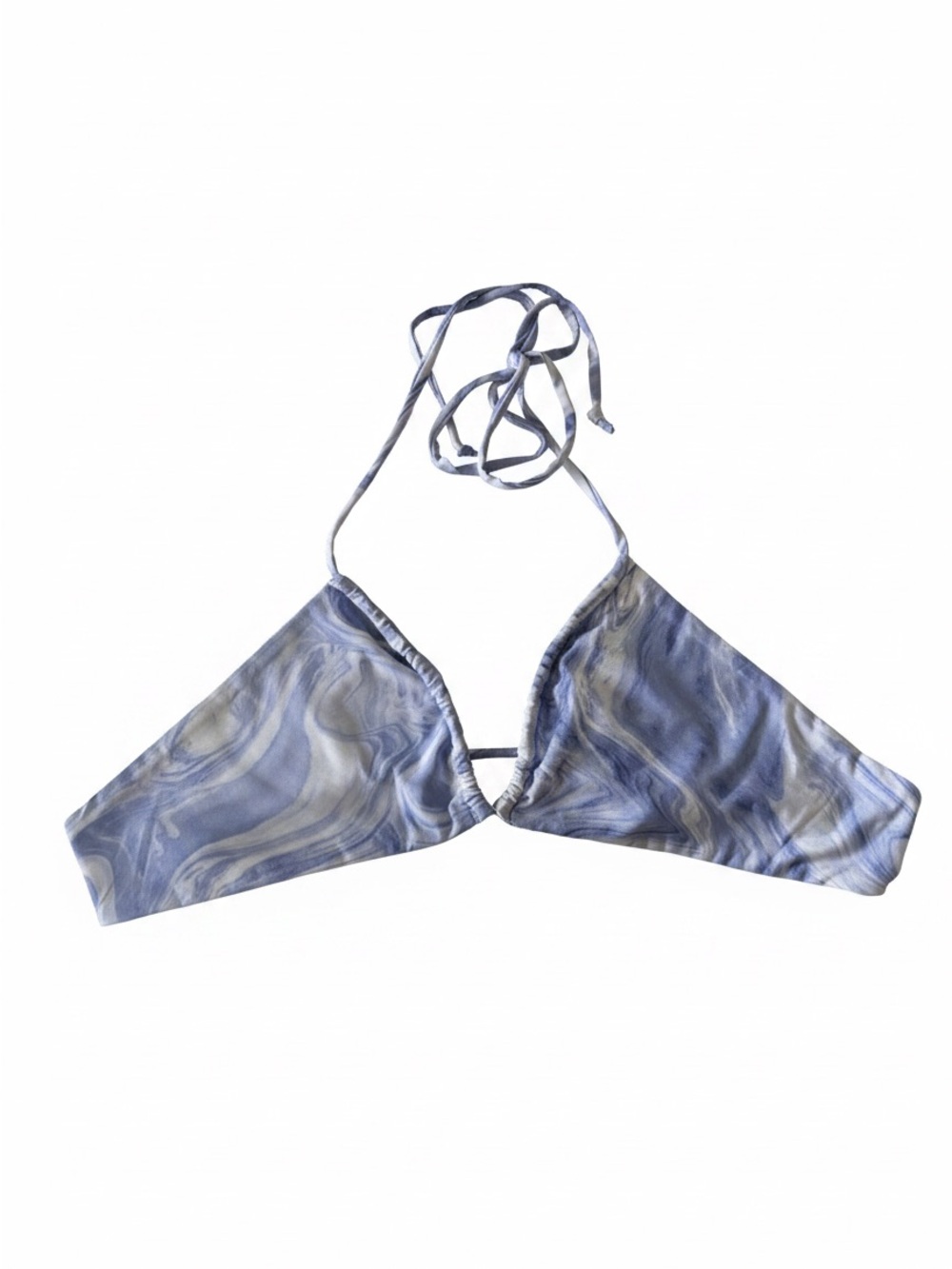 naked wardrobe Marble-Pattern Triangle Bikini Top in Light Lavender and White